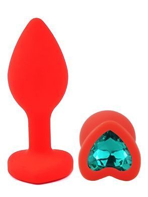 Силіконова анальна пробка EGZO - Silicone Red Heart Plug Marine, size S
