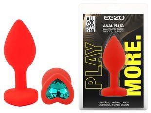 Силиконовая анальная пробка EGZO - Silicone Red Heart Plug Marine, size S