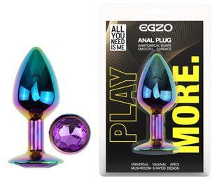 Анальная пробка с кристаллом EGZO - Multicolor Round Plug Purple size S