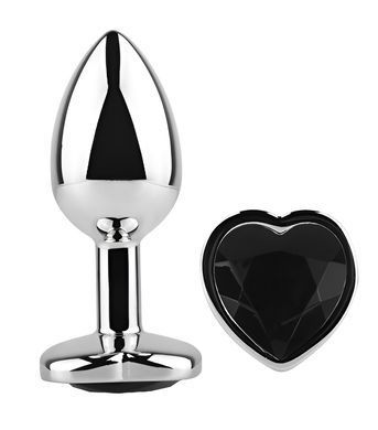 Анальна пробка з кристалом EGZO - Silver Heart Plug Black size S