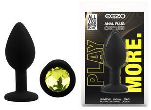 Силиконовая анальная пробка EGZO - Silicone Black Round Plug Lime, size S
