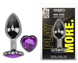 Анальная пробка с кристаллом EGZO - Dark Silver Heart Plug Purple size M