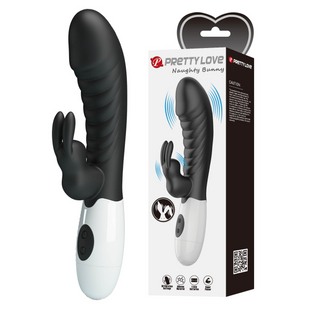 Вібромасажер для стимуляції точки G та клітора Pretty Love - Naughty Bunny Black, BW-500071-A3