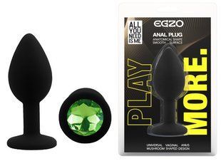 Силиконовая анальная пробка EGZO - Silicone Black Round Plug Green, size S