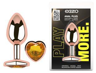 Анальная пробка с кристаллом EGZO - Rose Gold Heart Plug Yellow size M
