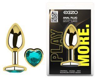 Анальная пробка с кристаллом EGZO - Gold Heart Plug Marine size S