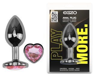 Анальная пробка с кристаллом EGZO - Dark Silver Heart Plug Pink size M