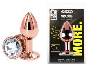 Анальная пробка с кристаллом EGZO - Rose Gold Round Plug Clear size S