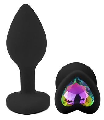 Силиконовая анальная пробка EGZO - Silicone Black Heart Plug Rainbow, size S