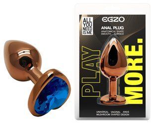 Анальная пробка с кристаллом EGZO - Dark Gold Heart Plug Blue, size S