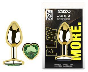 Анальная пробка с кристаллом EGZO - Gold Heart Plug Green size S