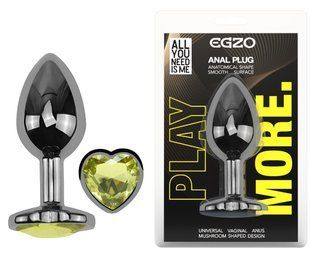 Анальная пробка с кристаллом EGZO - Dark Silver Heart Plug Lime size M