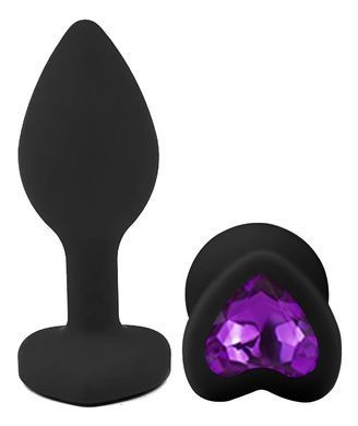 Силіконова анальна пробка EGZO - Silicone Black Heart Plug Purple, size S