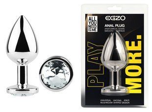 Анальная пробка с кристаллом EGZO - Silver Round Plug Clear size M