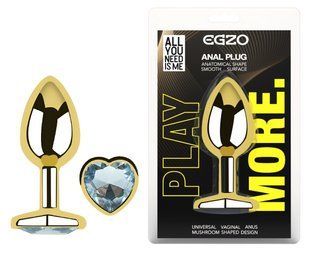Анальная пробка с кристаллом EGZO - Gold Heart Plug Clear size S