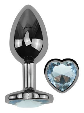 Анальна пробка з кристалом EGZO - Dark Silver Heart Plug Clear size M