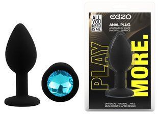 Силиконовая анальная пробка EGZO - Silicone Black Round Plug Aqua, size S
