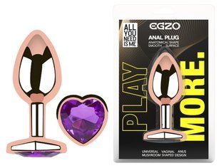 Анальная пробка с кристаллом EGZO - Rose Gold Heart Plug Purple size M