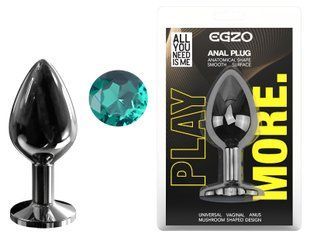 Анальная пробка с кристаллом EGZO - Dark Gray Round Plug Marine, size M