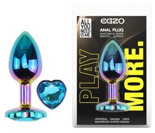 Анальная пробка с кристаллом EGZO - Multicolor Heart Plug Aqua size S