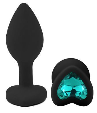 Силіконова анальна пробка EGZO - Silicone Black Heart Plug Marine, size S