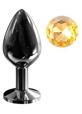 Анальная пробка с кристаллом EGZO - Dark Gray Round Plug Lime, size M