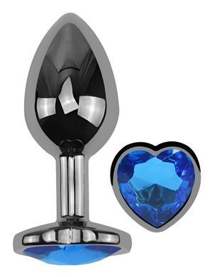 Анальная пробка с кристаллом EGZO - Dark Silver Heart Plug Blue size M