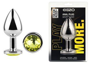 Анальная пробка с кристаллом EGZO - Silver Round Plug Lime size M