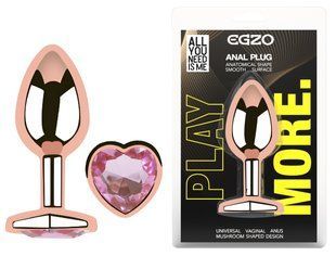 Анальная пробка с кристаллом EGZO - Rose Gold Heart Plug Pink size M
