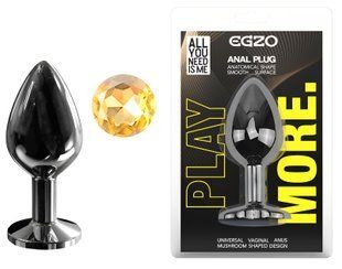 Анальная пробка с кристаллом EGZO - Dark Gray Round Plug Lime, size M