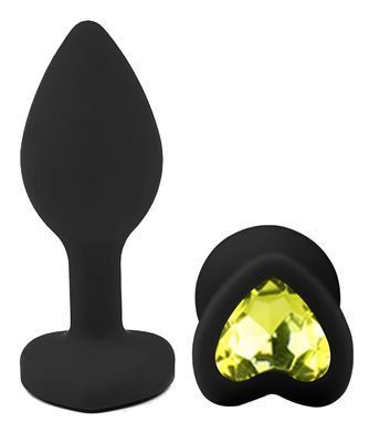 Силиконовая анальная пробка EGZO - Silicone Black Heart Plug Lime, size S