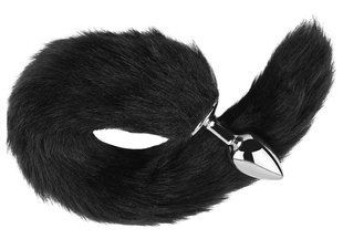 Анальна пробка з хвостом EGZO - Fox Tail Silver Plug Black, size S