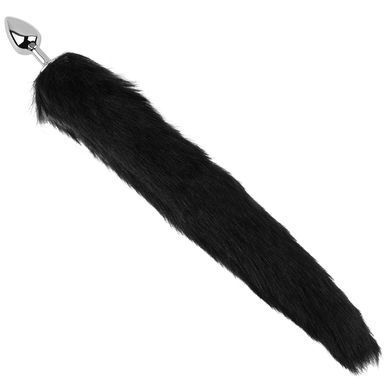 Анальная пробка с хвостом EGZO - Fox Tail Silver Plug Black, size S