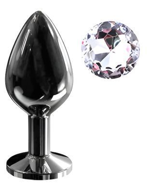 Анальная пробка с кристаллом EGZO - Dark Gray Round Plug Clear, size M