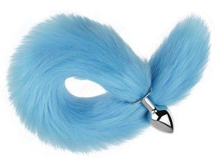 Анальная пробка с хвостом EGZO - Fox Tail Silver Plug Blue, size S