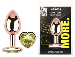 Анальная пробка с кристаллом EGZO - Rose Gold Heart Plug Lime size M