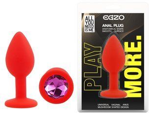 Силиконовая анальная пробка EGZO - Silicone Red Round Plug Rose, size S
