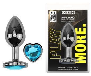 Анальная пробка с кристаллом EGZO - Dark Silver Heart Plug Aqua size M