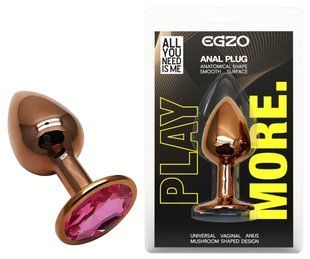 Анальная пробка с кристаллом EGZO - Dark Gold Round Plug Rose, size S