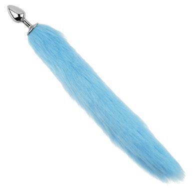 Анальна пробка з хвостом EGZO - Fox Tail Silver Plug Blue, size S