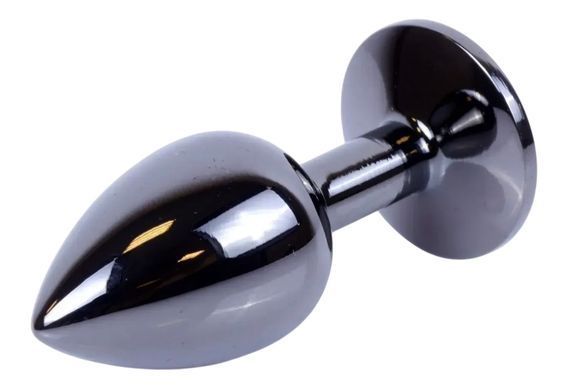 Анальная пробка с кристаллом EGZO - Dark Gray Round Plug Clear, size M