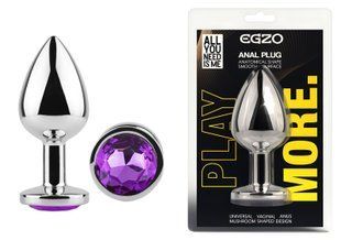 Анальная пробка с кристаллом EGZO - Silver Round Plug Purple size M