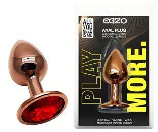Анальная пробка с кристаллом EGZO - Dark Gold Round Plug Red, size S