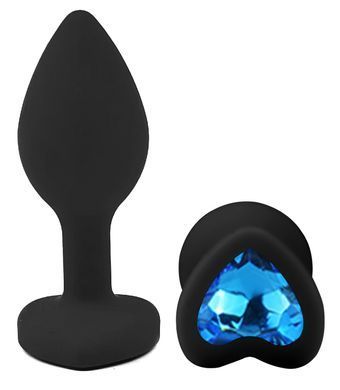 Силиконовая анальная пробка EGZO - Silicone Black Heart Plug Blue, size S