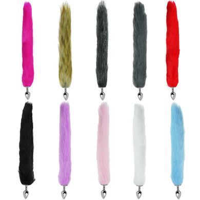 Анальна пробка з хвостом EGZO - Fox Tail Silver Plug Purple, size S