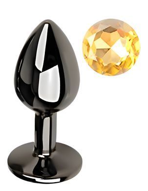 Анальная пробка с кристаллом EGZO - Dark Gray Round Plug Lime, size S