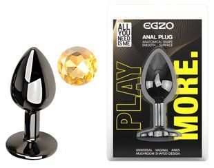 Анальная пробка с кристаллом EGZO - Dark Gray Round Plug Lime, size S