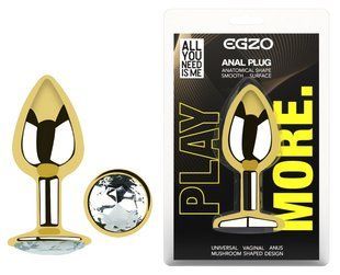 Анальная пробка с кристаллом EGZO - Gold Round Plug Clear size S