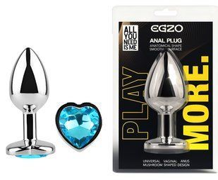 Анальная пробка с кристаллом EGZO - Silver Heart Plug Aqua size S