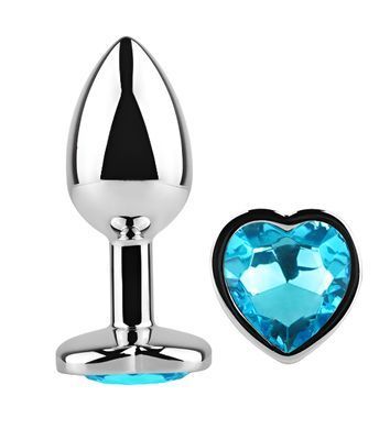 Анальная пробка с кристаллом EGZO - Silver Heart Plug Aqua size S